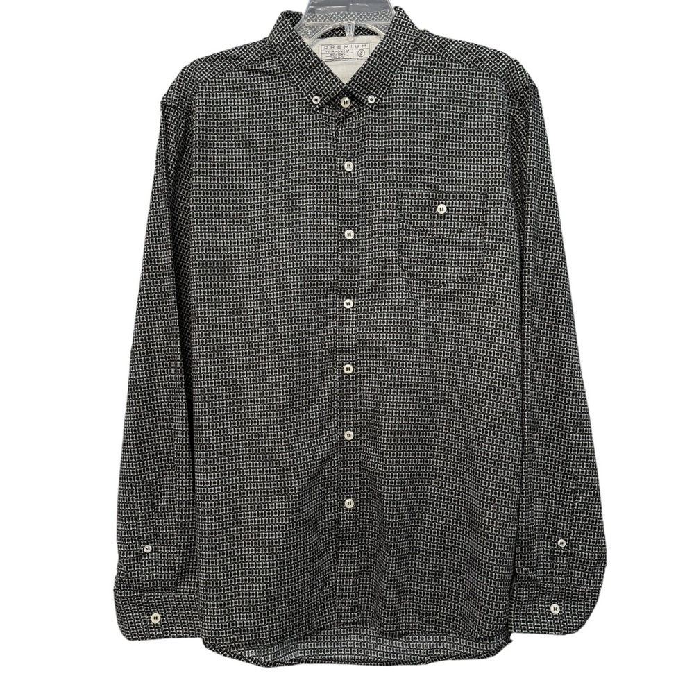 7 Diamonds Men’s Large Black White Geometric Print Long Sleeve Shirt
